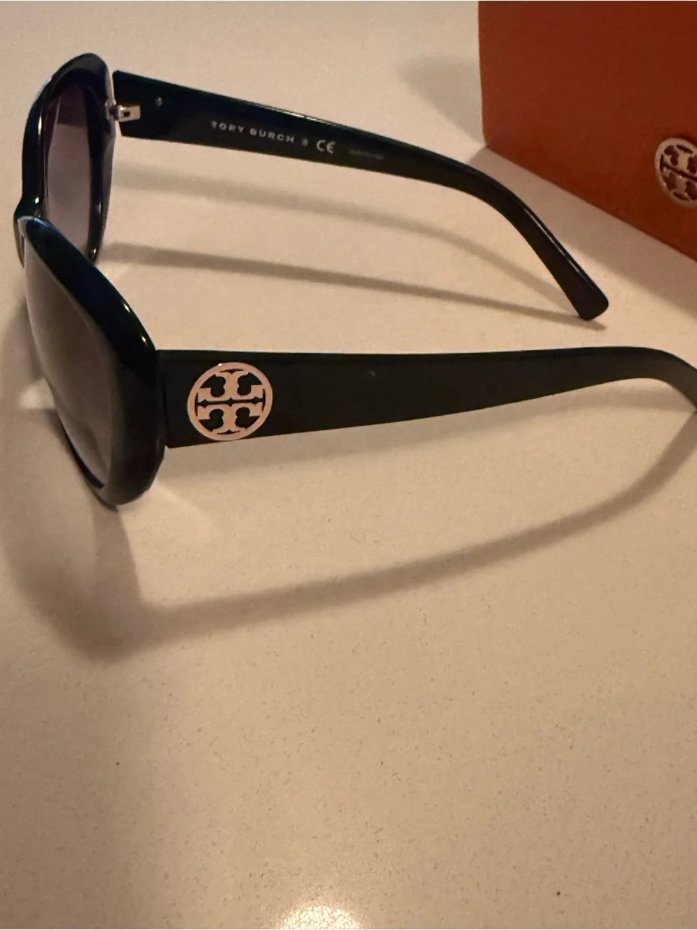 Tory Burch Black Sunglasses with Purple Gradient Lenses and Orange Case